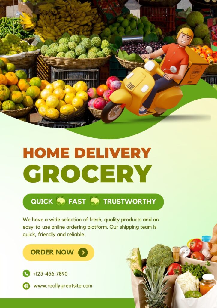 Green Modern Grocery Home Delivery Flyer